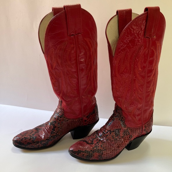Vintage Olathe Handmade Boots Size 5 B GORGEOUS Red Snakeskin - Picture 1 of 16